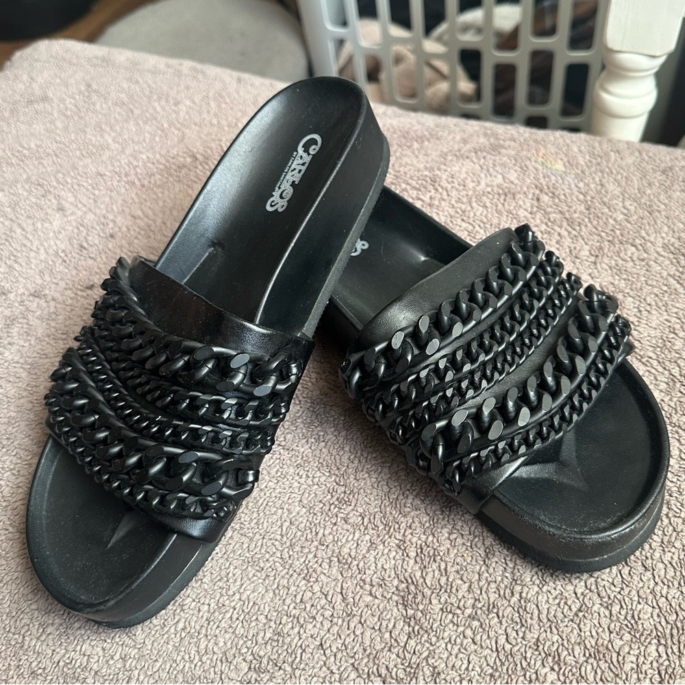 Matte Black Chain Fashion Sandals Slides